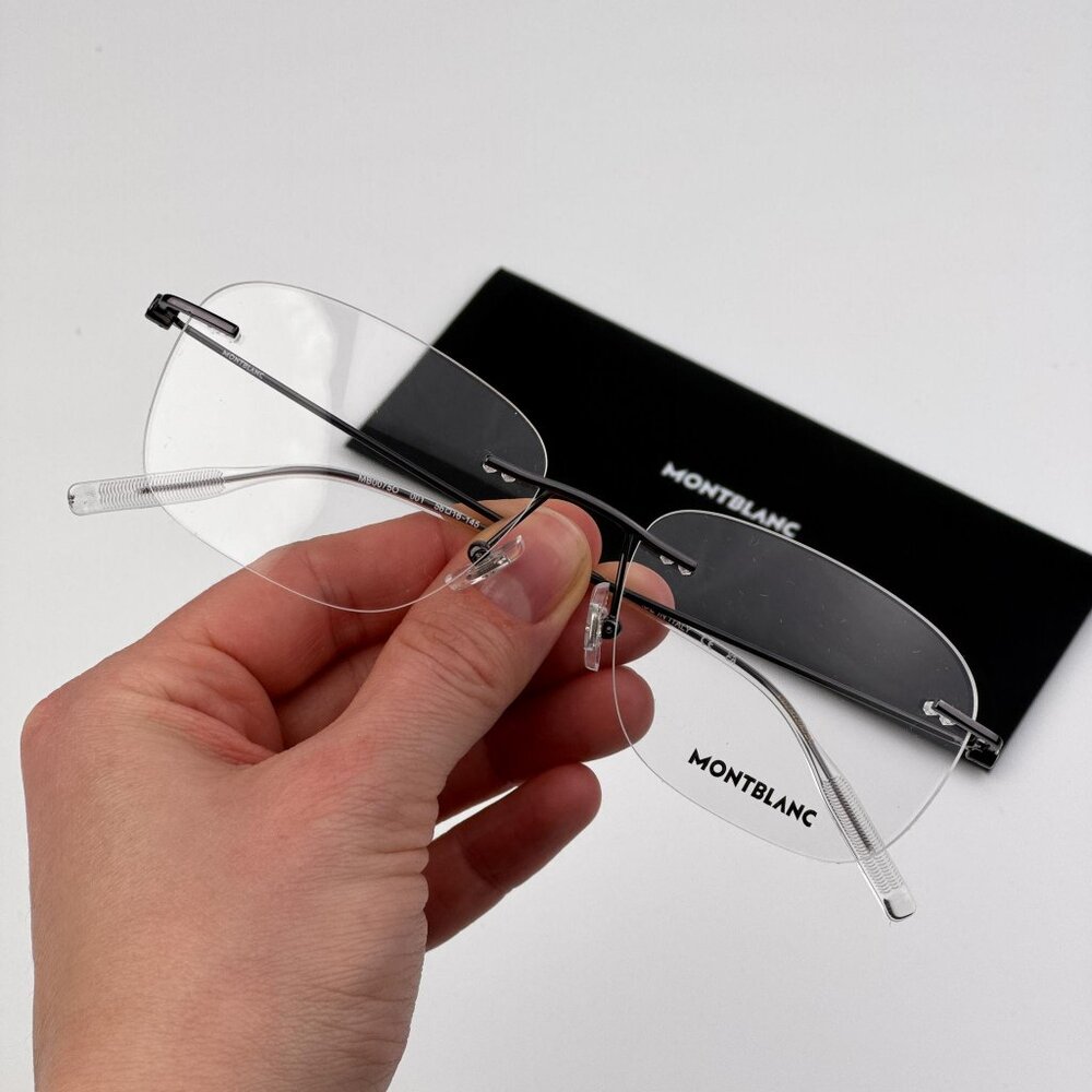 Montblanc Men Eyeglasses Ruthenium Rectangle Rimless MB0075O 001 NEW AUTHENTIC